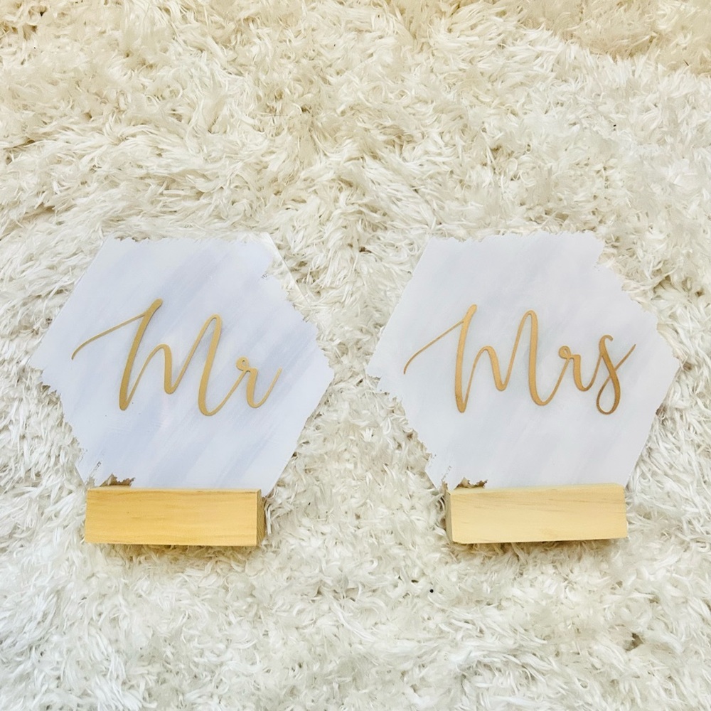 Hobby Lobby Gold and White Mr & Mrs Signs